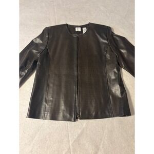 Emma James Croc Embossed Faux Leather Jacket Womens Medium Brown Excellent Zip